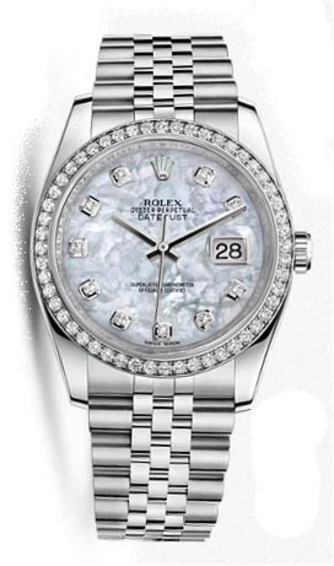 rolex 116244 white mop diamond dial diamond bezel oyster bracelet|rolex datejust 36mm watch.